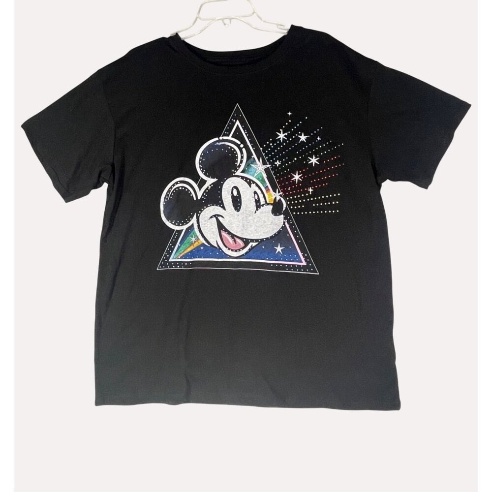 Disney Women's  Sizes XLarge 15-17 Mickey Mouse Rhinestone Graphic Tee with Shor